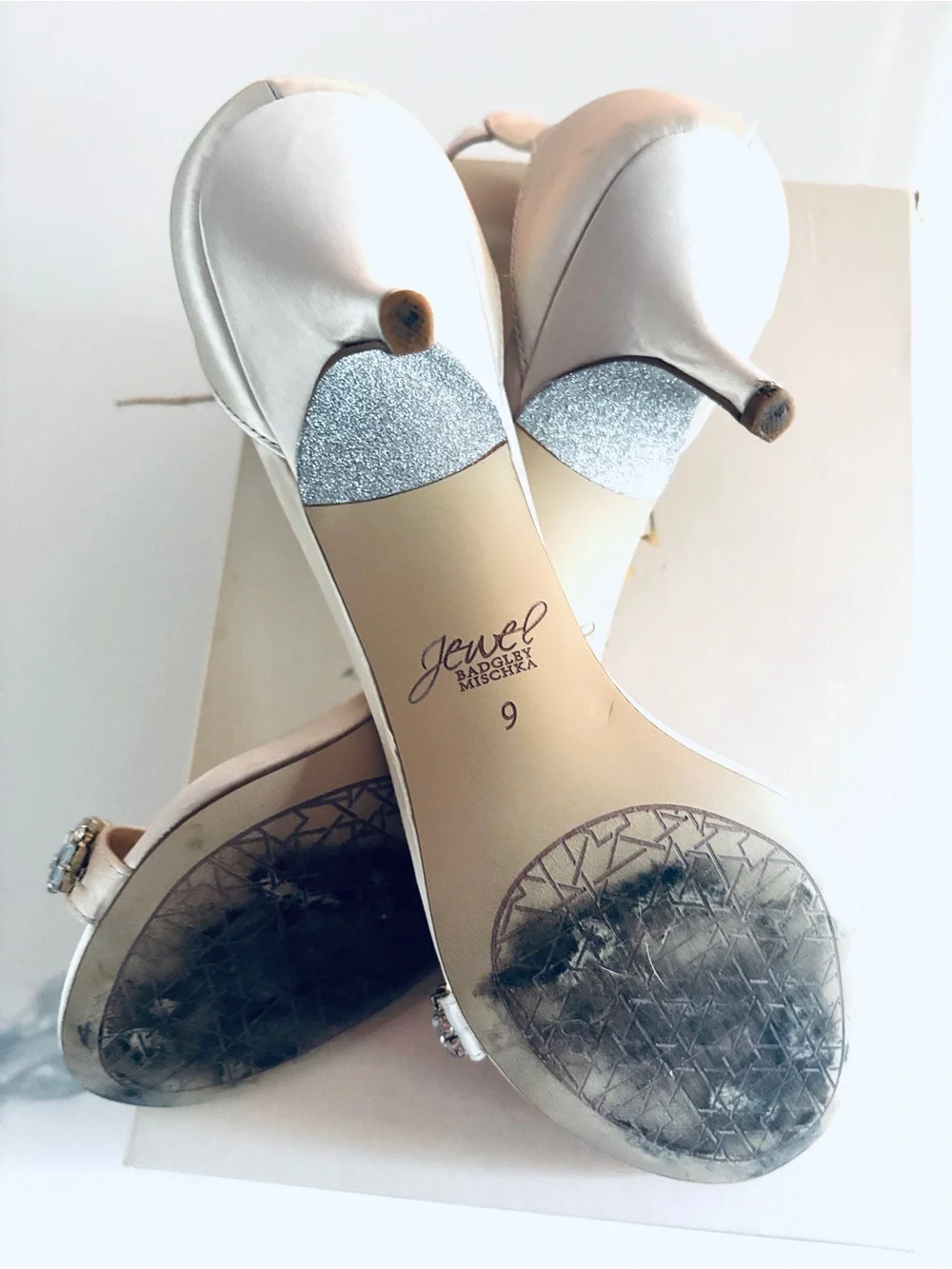 Jewel Badgley Mischka Crystal-Embellished Nude Satin Kitten Heel Sandal